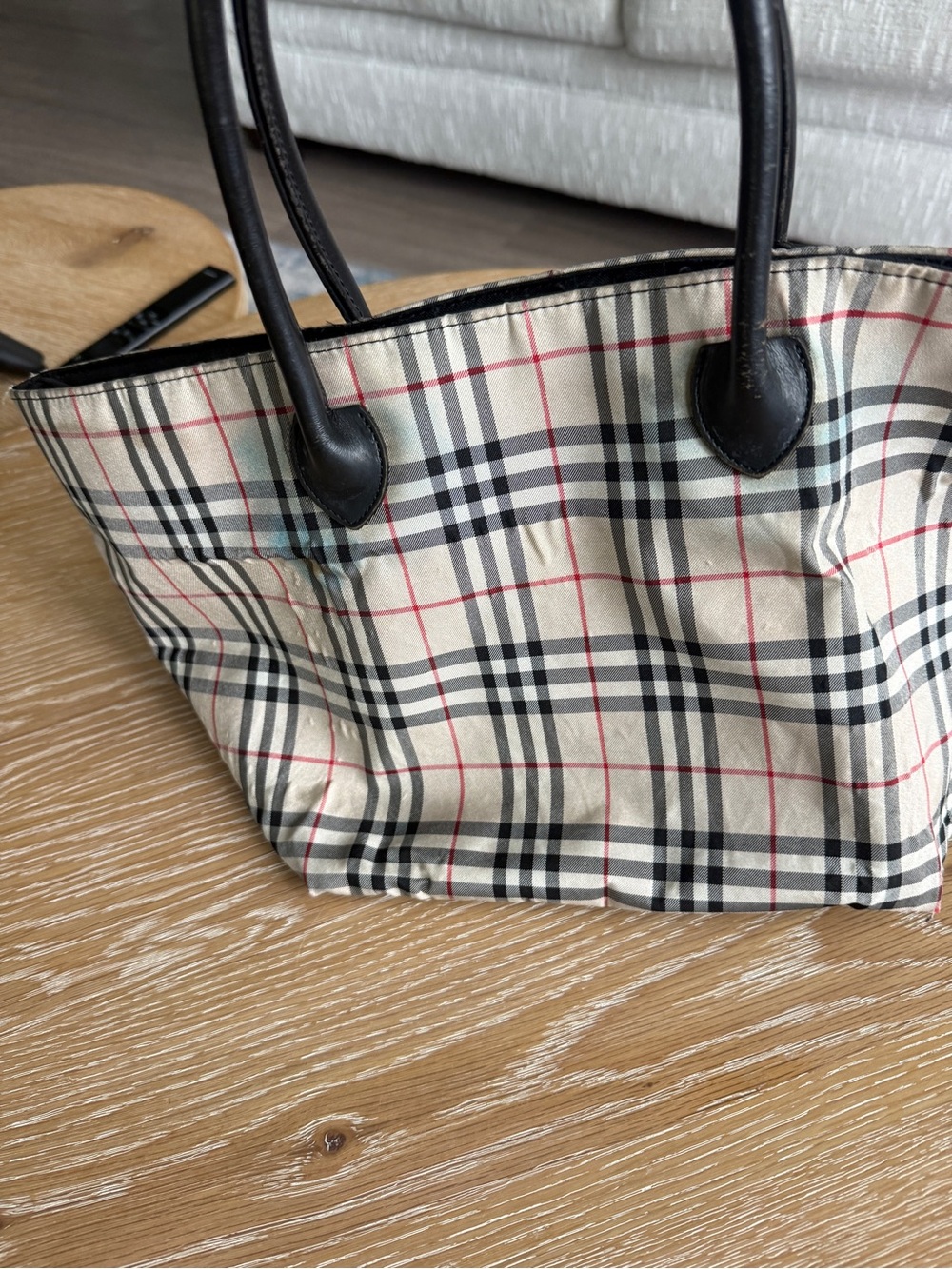 Burberry London Blue Label Nova Check Tote Bag Beige Plaid Shoulder Bag - Picture 3 of 11